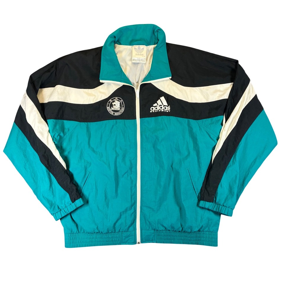 Vintage 90s Adidas Equipment Boston Marathon Windbreaker Jacket Teal Large
